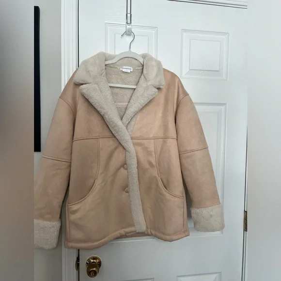 Lovers and Friends Elise Faux Shearling Coat in Nude